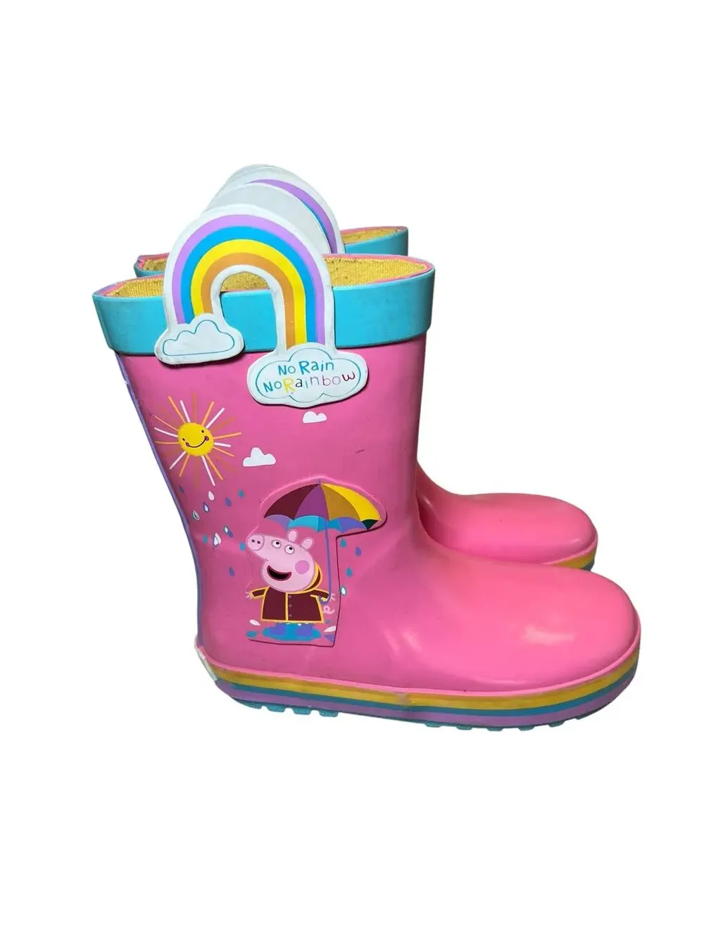 Wonder Nation Girl’s 11/12 Pink Peppa Pig 3-D Waterproof Skid-Free Rain Boots